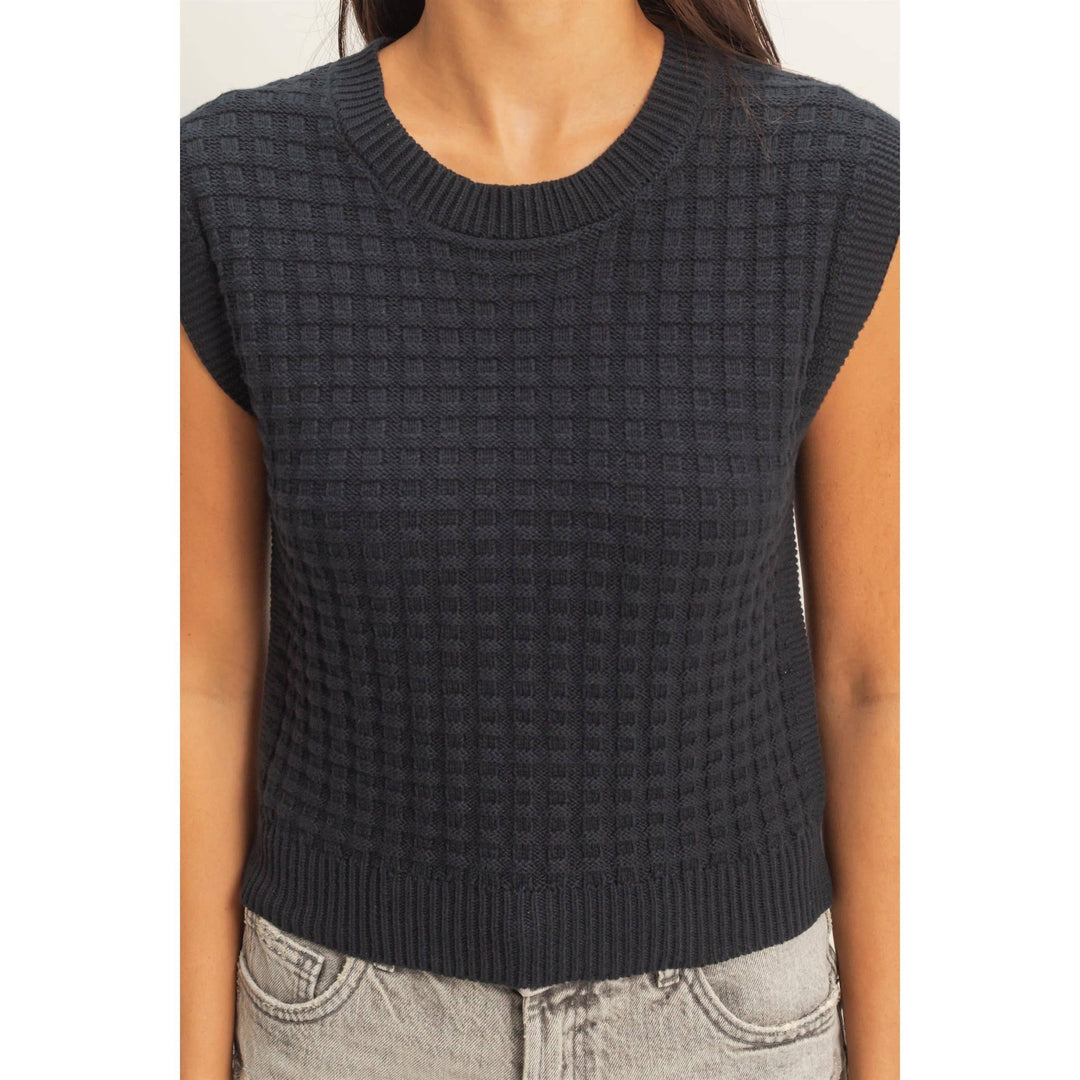 Red Textured Sleeveless Knit Top