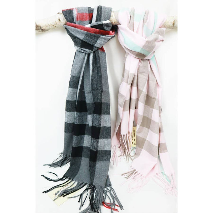 Camel Wool Plaid Cashmere Scarf With Tassel