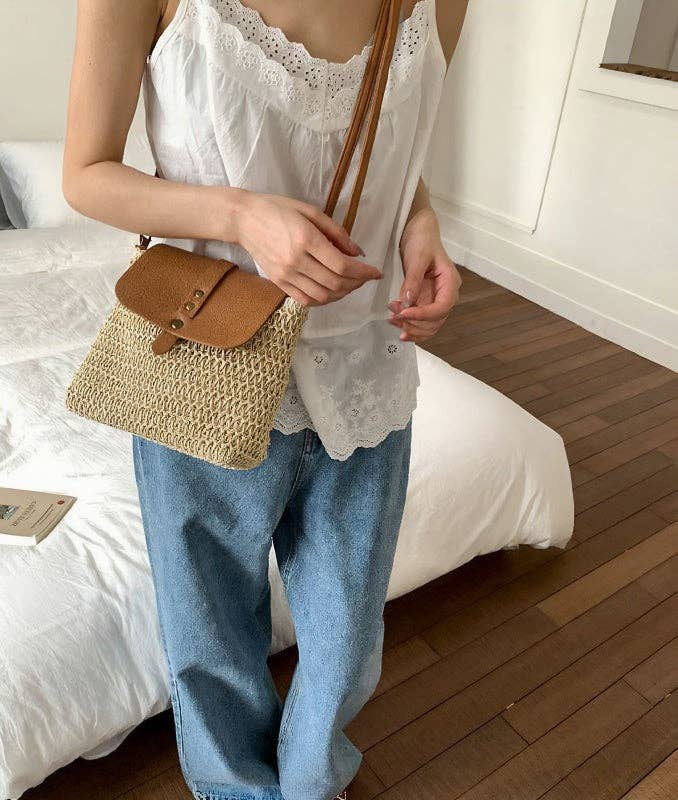 Patchwork Straw Crossbody Bag