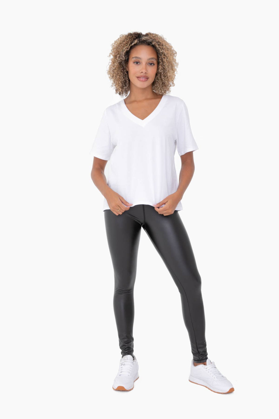 Cotton Blend V-Neck Tee: White