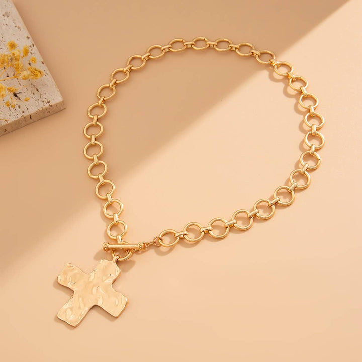 Gold Hammered Cross Necklace