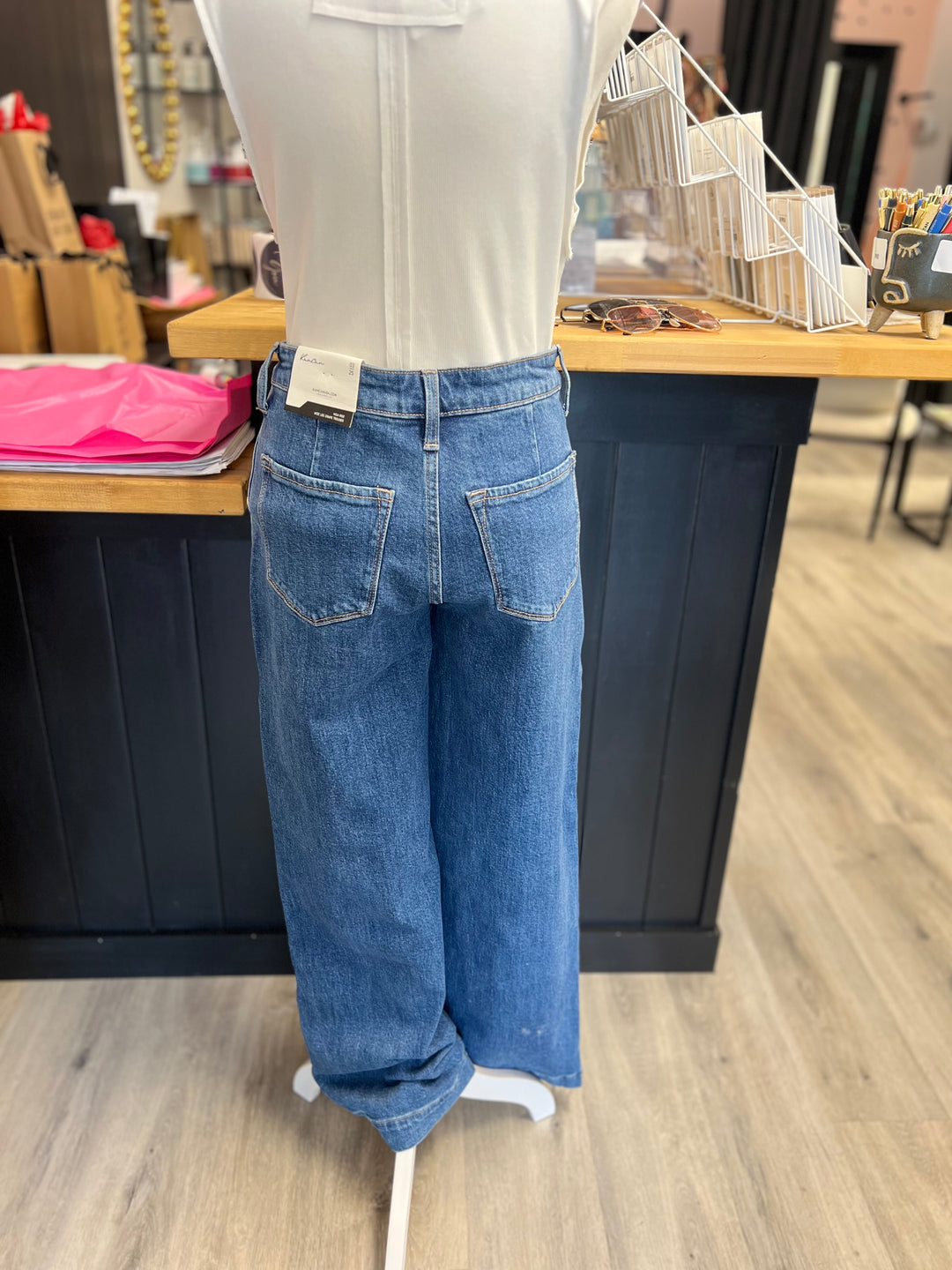 Dark High Rise Wide Leg Drape Denim