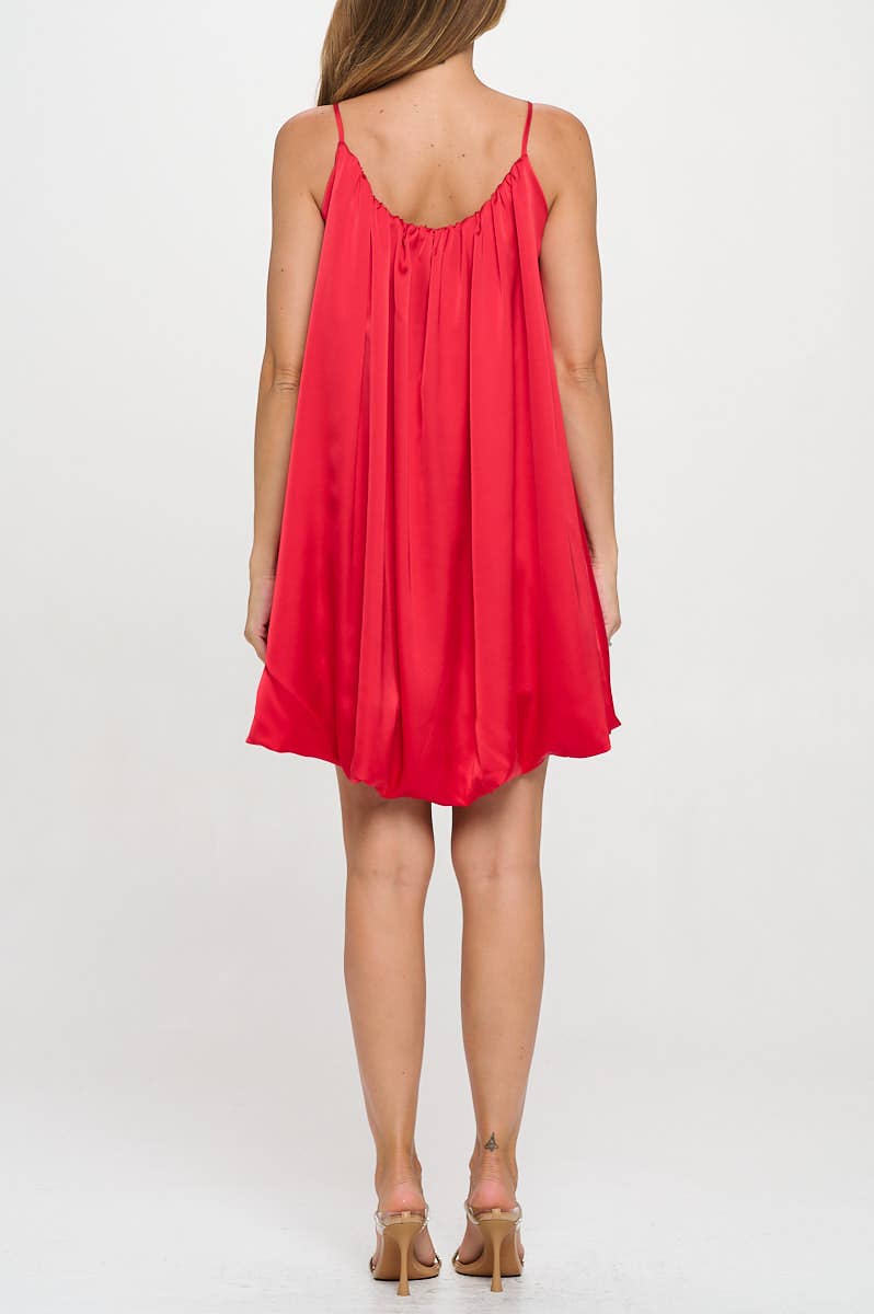 Red Satin Sleeveless Balloon Dress