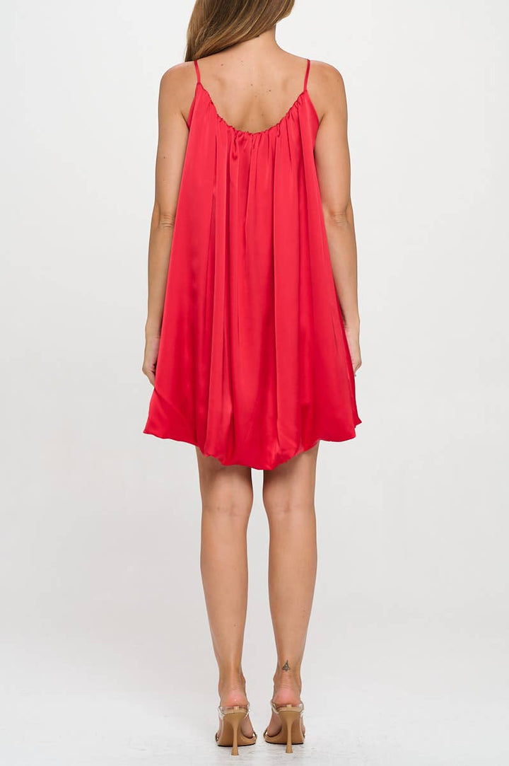 Red Satin Sleeveless Balloon Dress