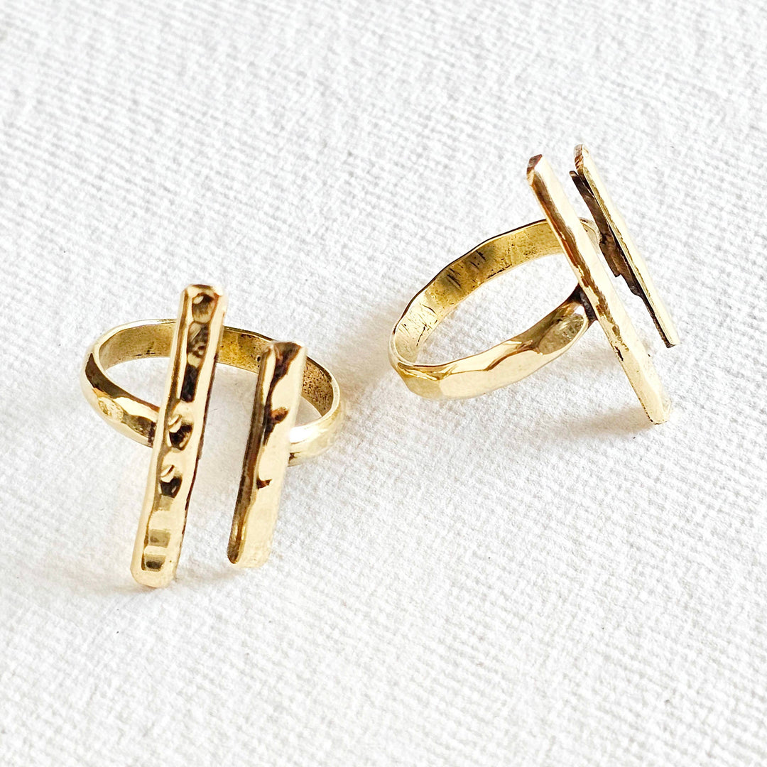 Brass double bar hammered ring