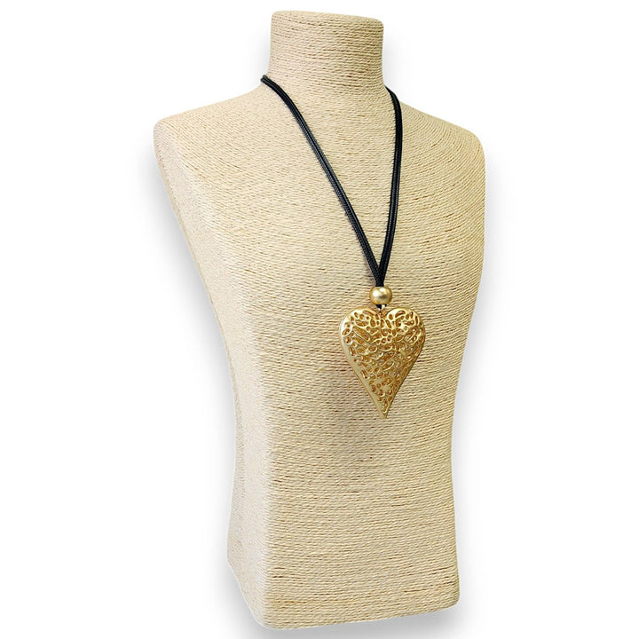 Gold Puffy Heart Pendant Necklace