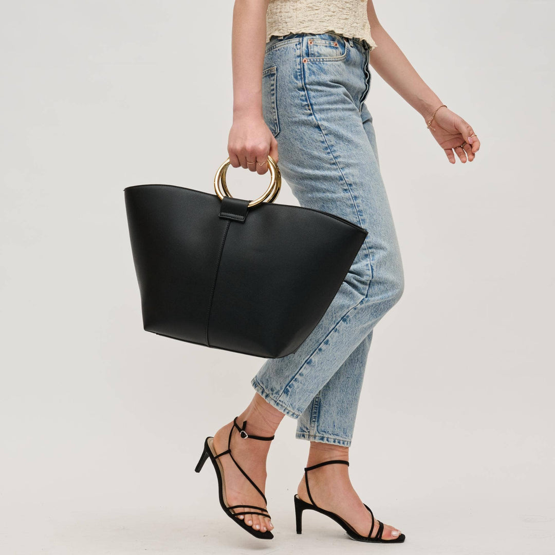 Black Luxe Tote with Gold Handle