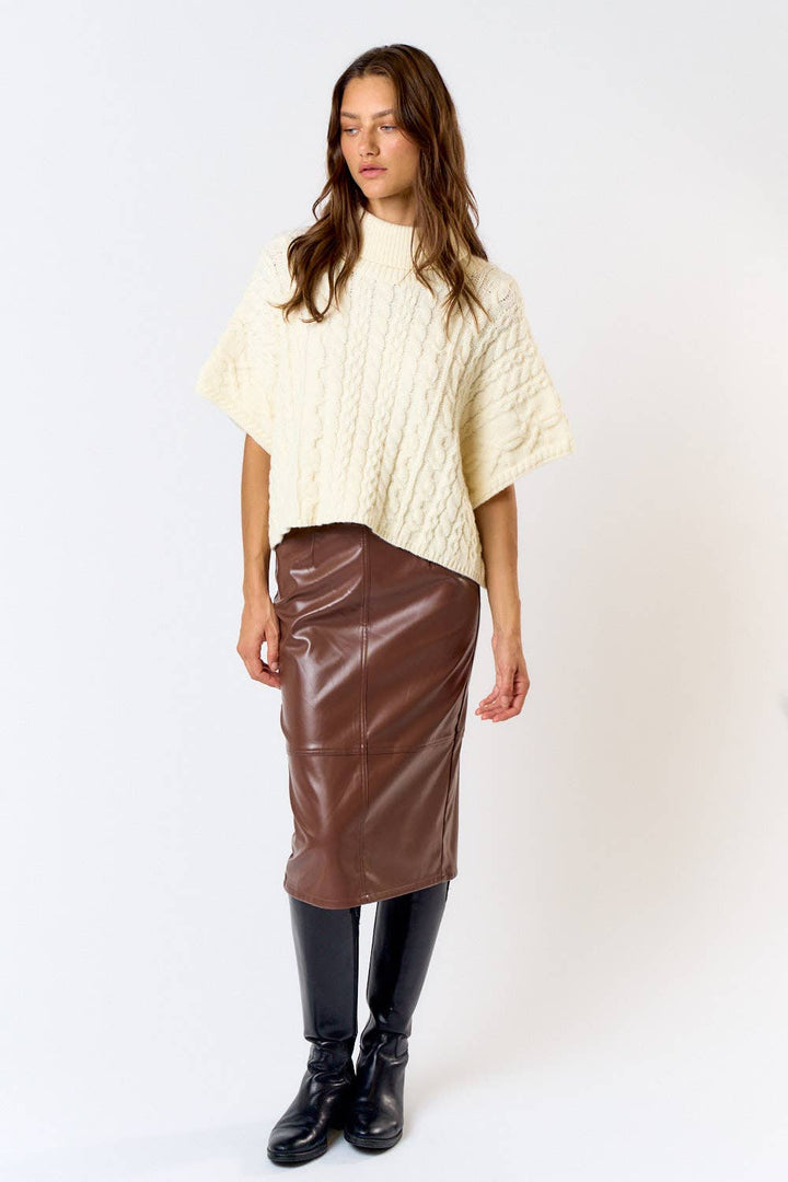 Black High Waist Leather Midi Skirt