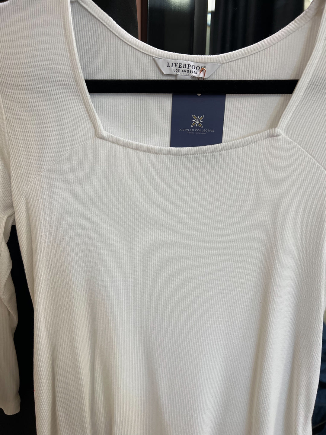 White Square Neck Long Sleeve Top