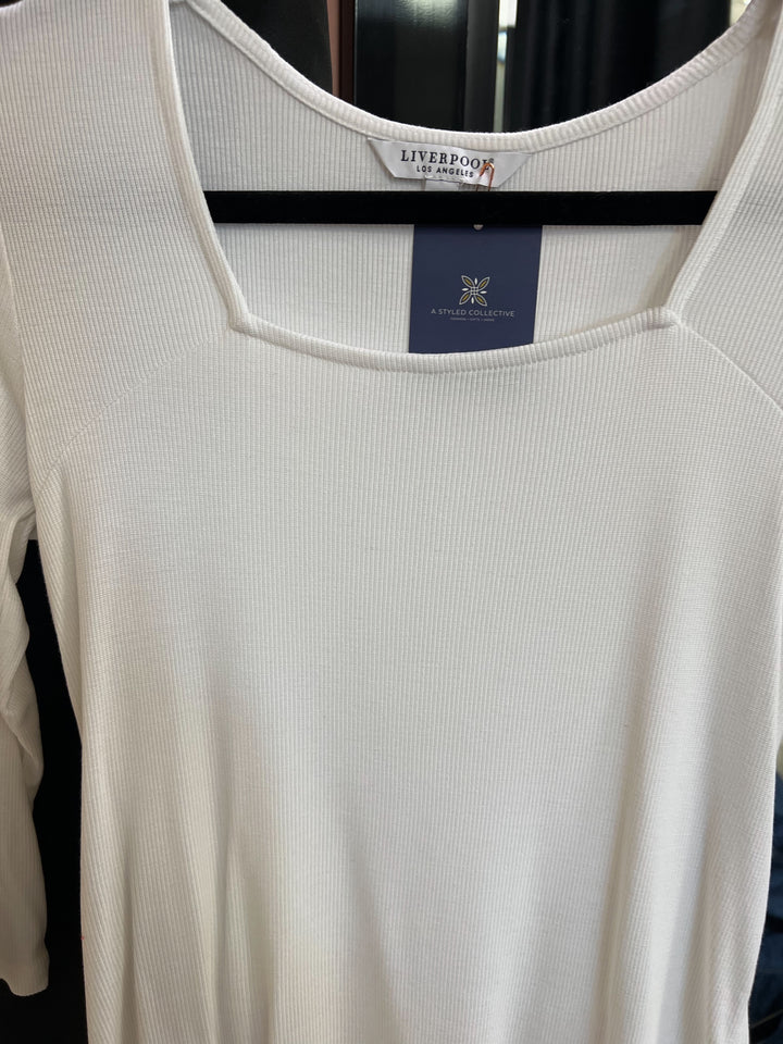 White Square Neck Long Sleeve Top