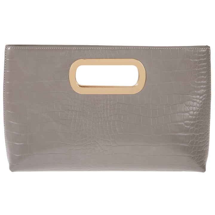 Leather Crocodile Top Handle Clutch