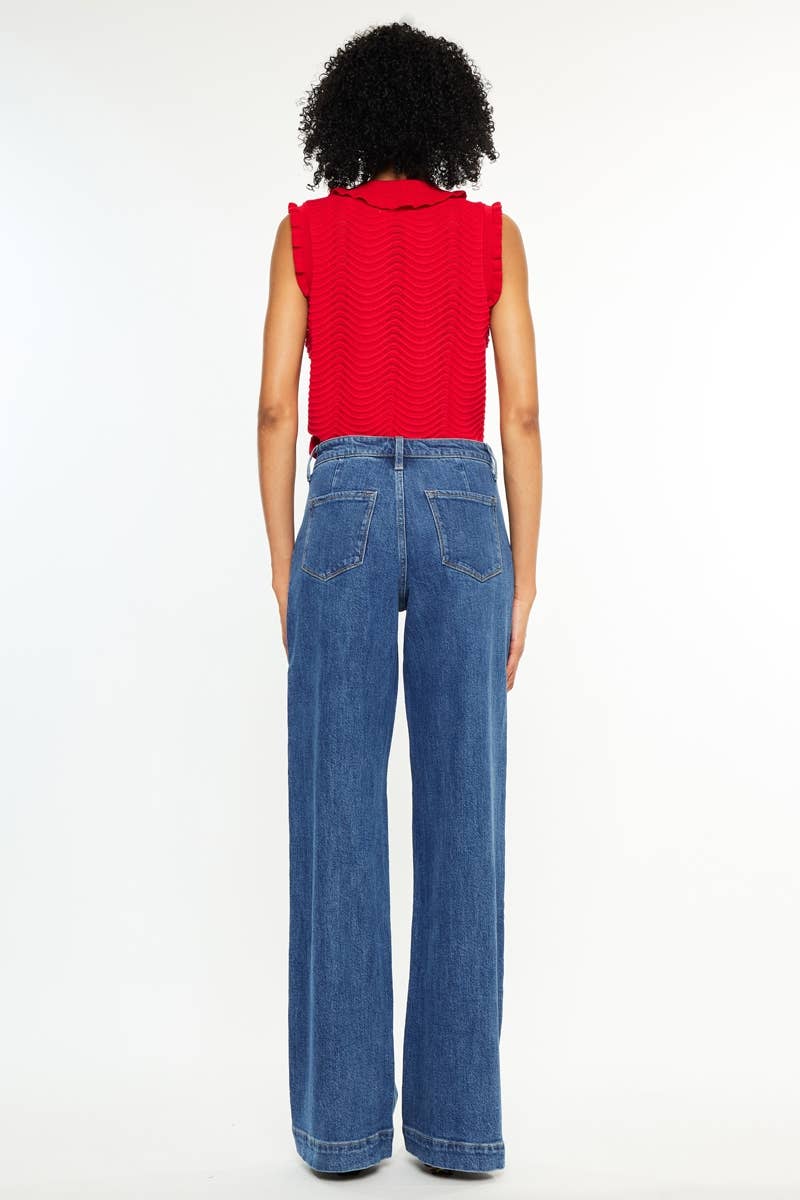 Dark High Rise Wide Leg Drape Denim