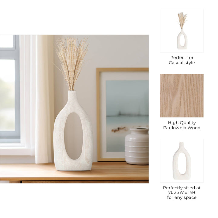 White Paulownia Wood Abstract Cut-Out Vase
