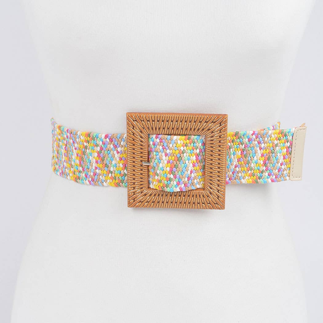 Faux Bamboo Buckle Elastic Belt