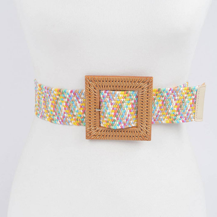 Faux Bamboo Buckle Elastic Belt
