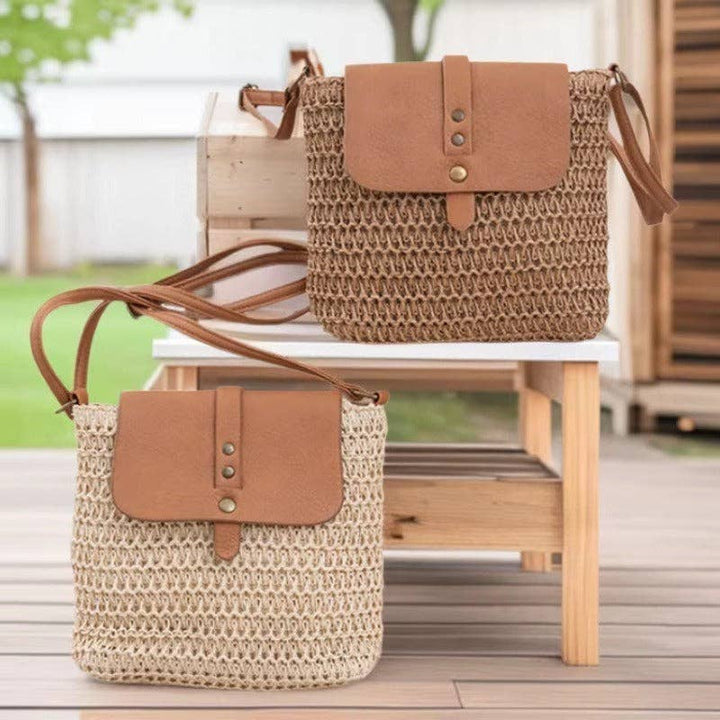 Patchwork Straw Crossbody Bag