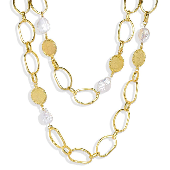 Flat pearls and coins Layered Necklace