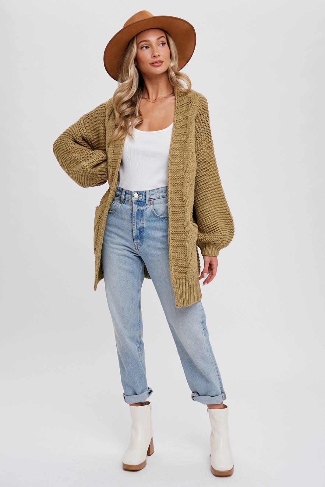 Chunky Cable knit Cardigan-Chocolate