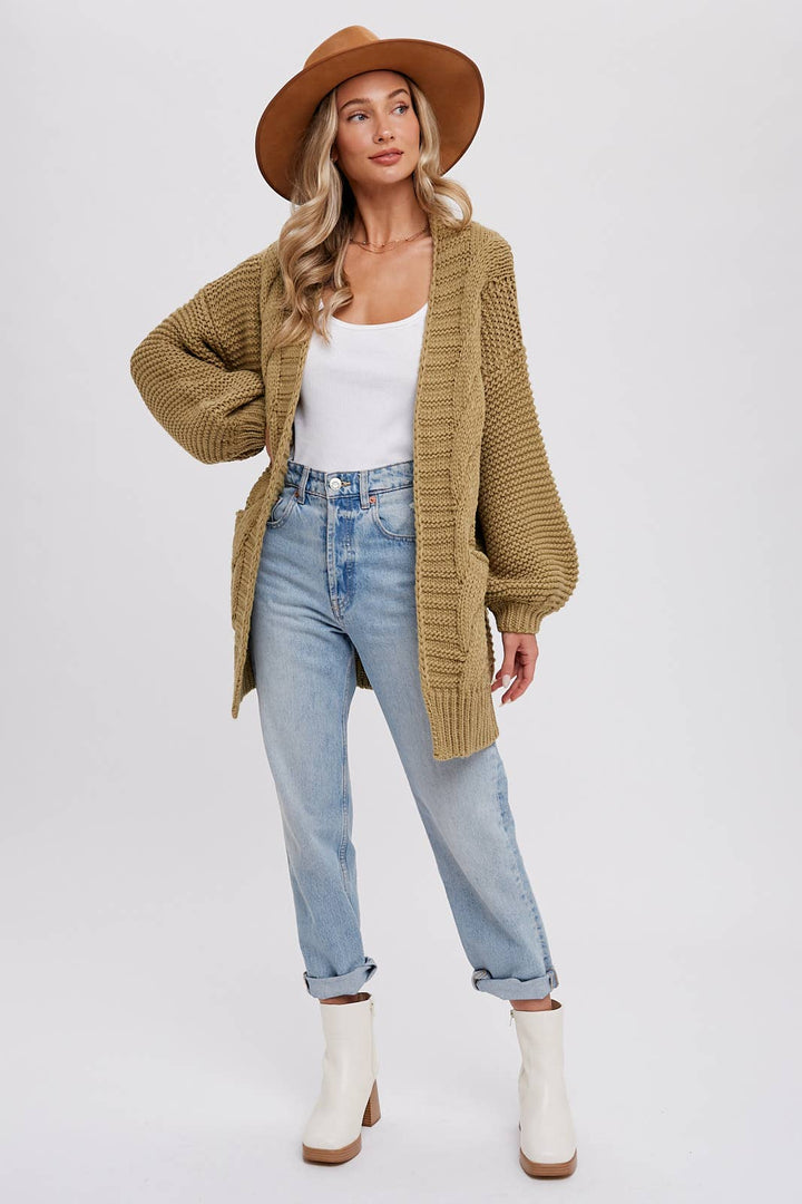 Chunky Cable knit Cardigan-Chocolate