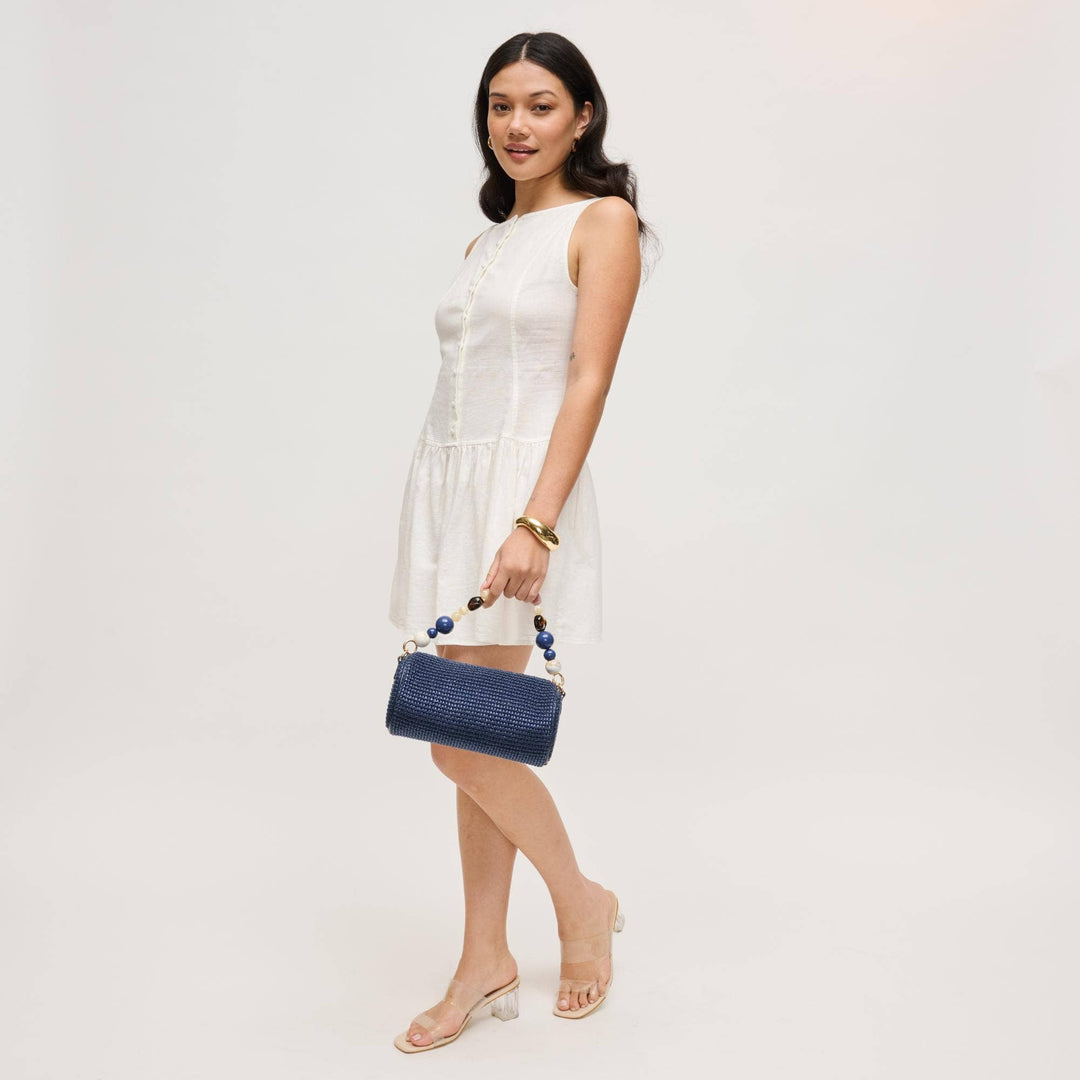 Round Straw Clutch Bag with Beaded Handle