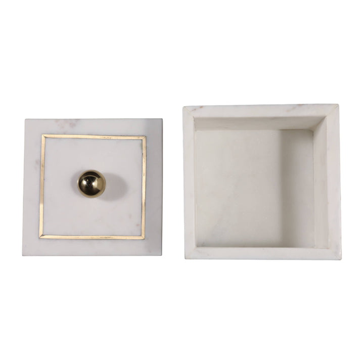 White Marble Modern 5" Storage Box with Removable Lid