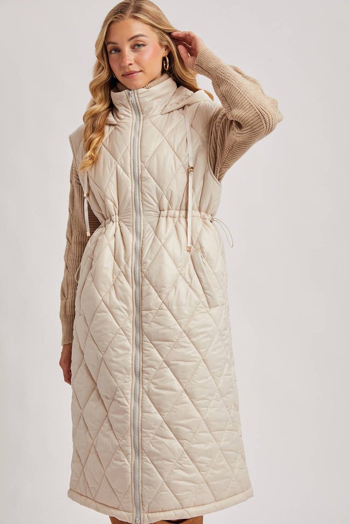Quilt Puffer Long Hooded Vest