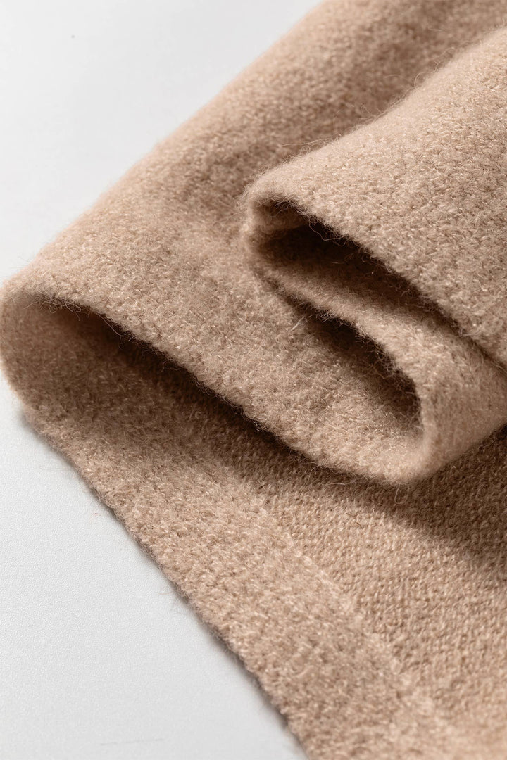 Tan  Ribbed High Neck Short Sleeve Sweater