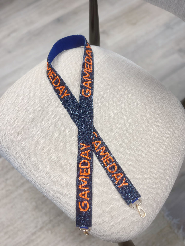 Navy & Orange Game Day Crystal Purse Strap