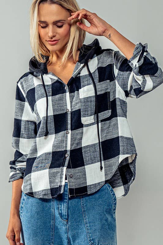 Black & White Hooded Flannel - A Styled Collective Women's Boutique