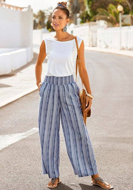 Coastal Stripe Wide-Leg Pants