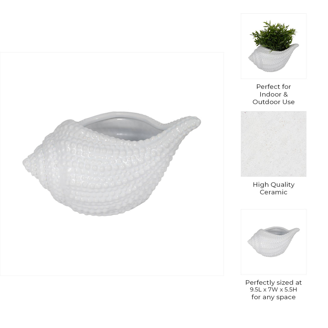 White Ceramic Coastal Seashell Planter