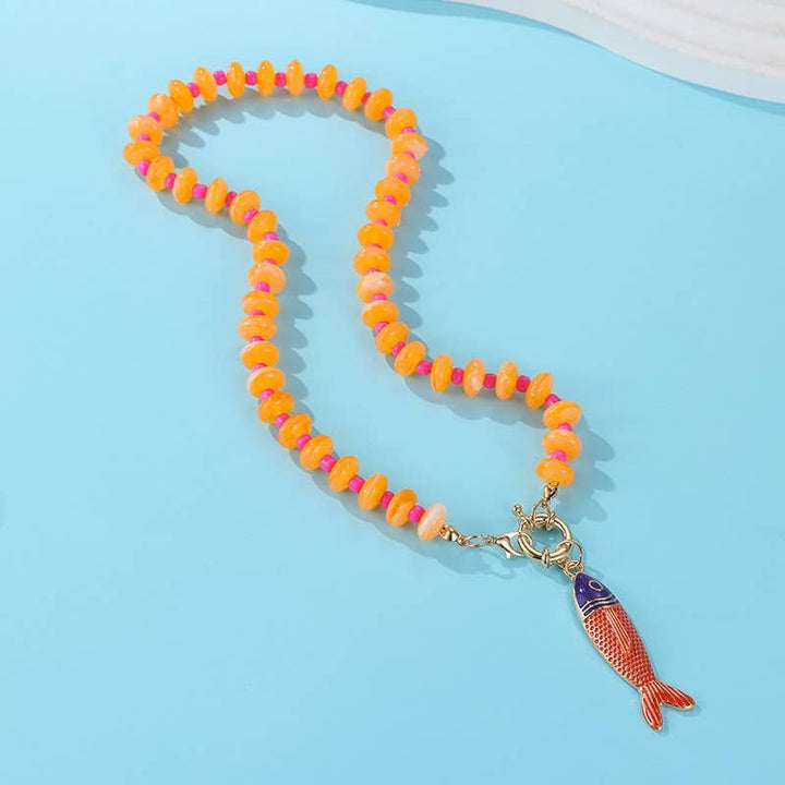 Orange Bead Necklace with Fish Charm