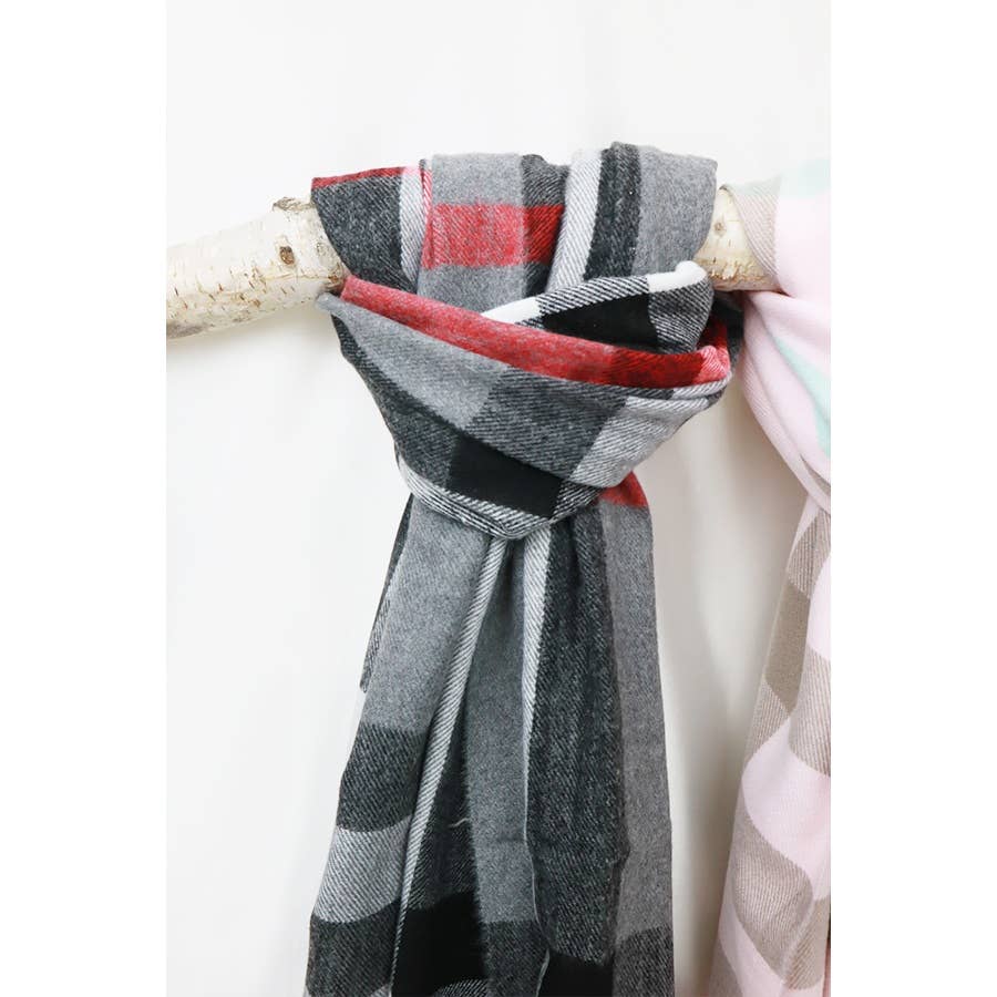 Camel Wool Plaid Cashmere Scarf With Tassel