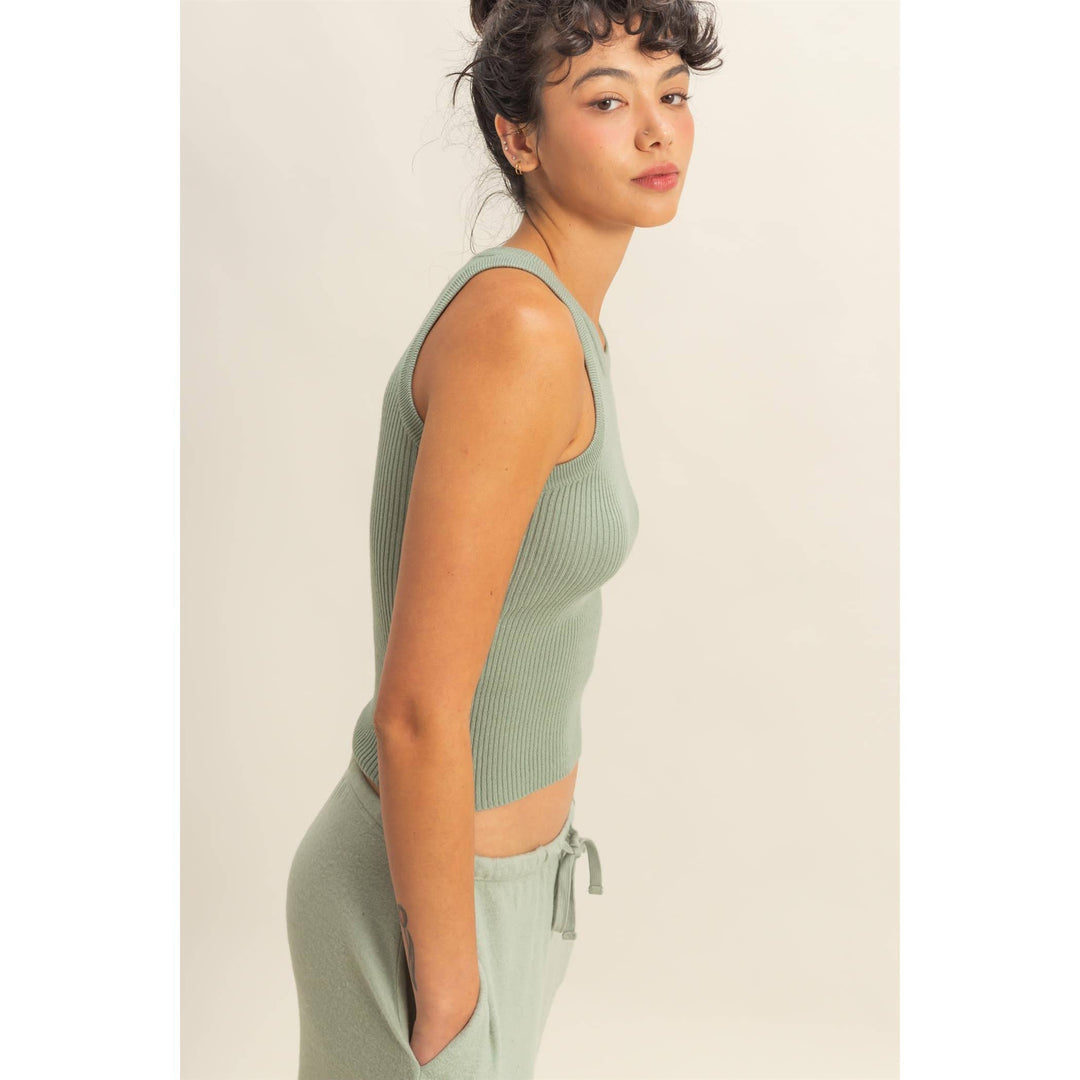 White Ribbed Knit Tank Top