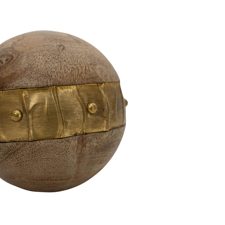 Wood Deco Ball w/ Brass Accents
