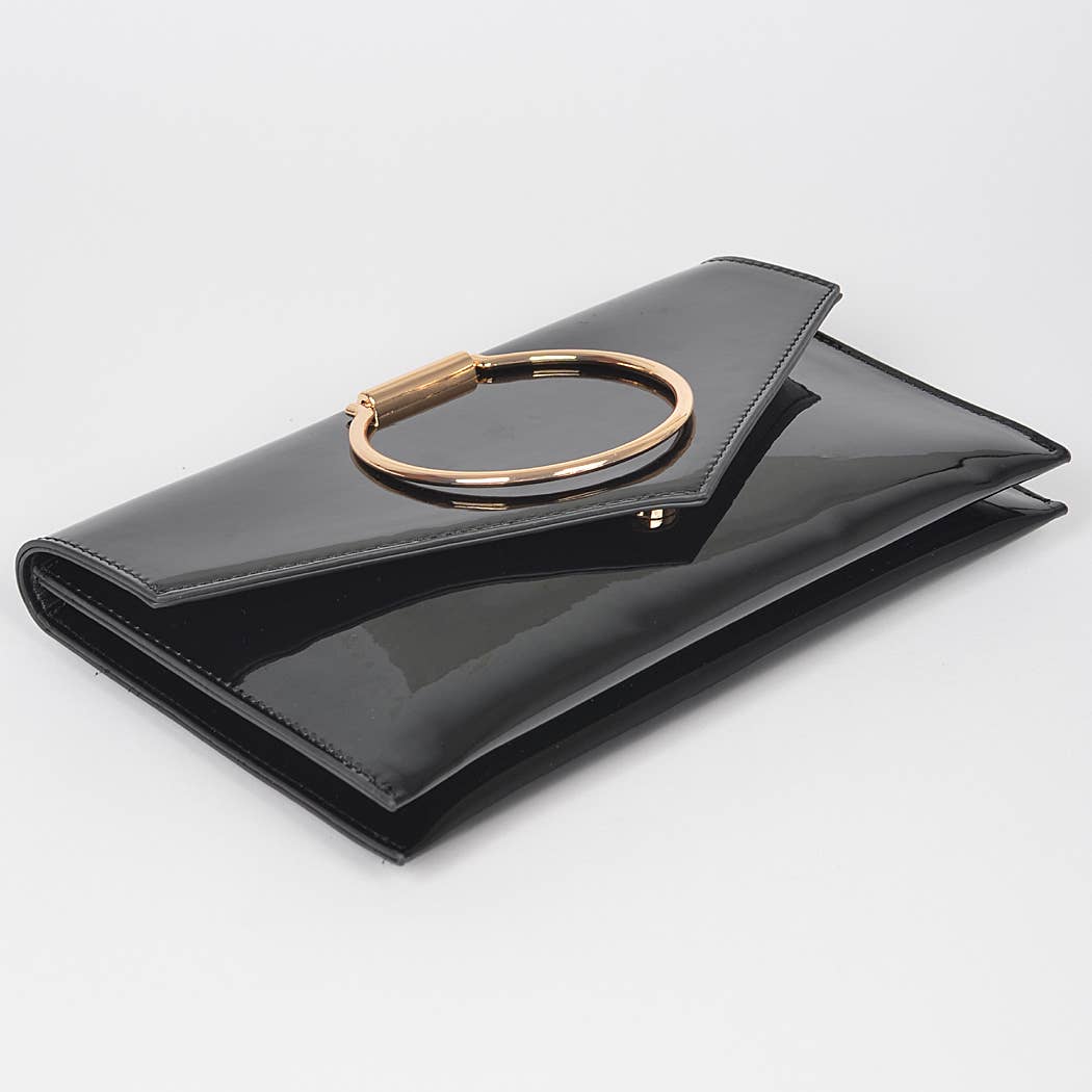 Enamel Faux Leather Metal Handle Flap Clutch