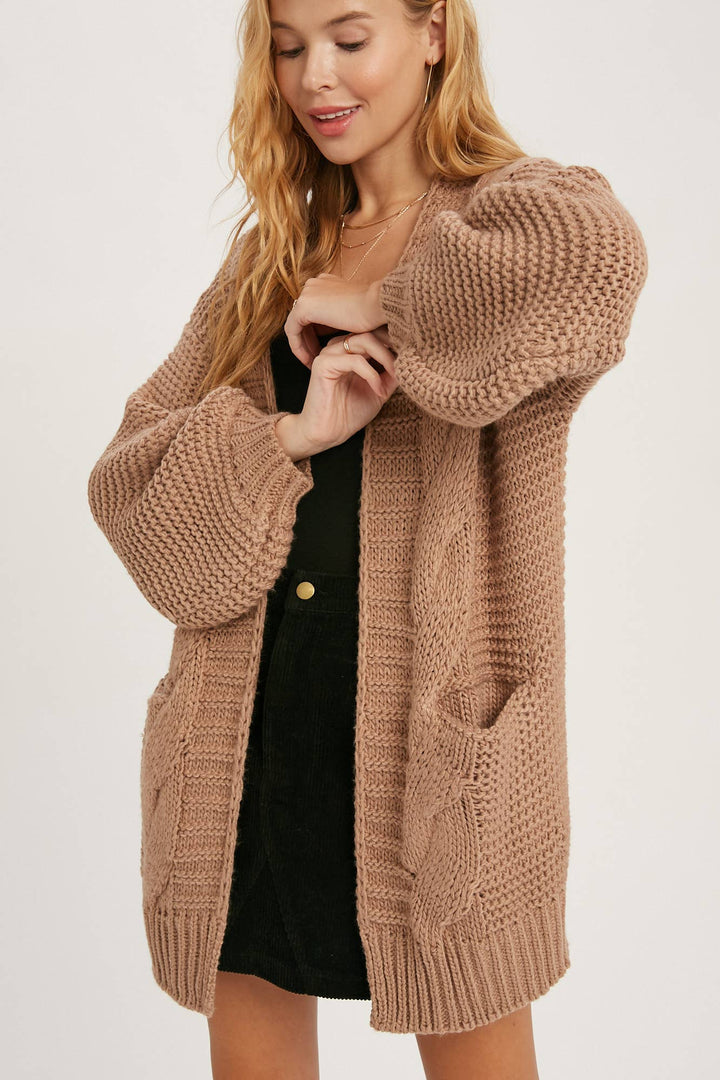 Chunky Cable knit Cardigan-Chocolate