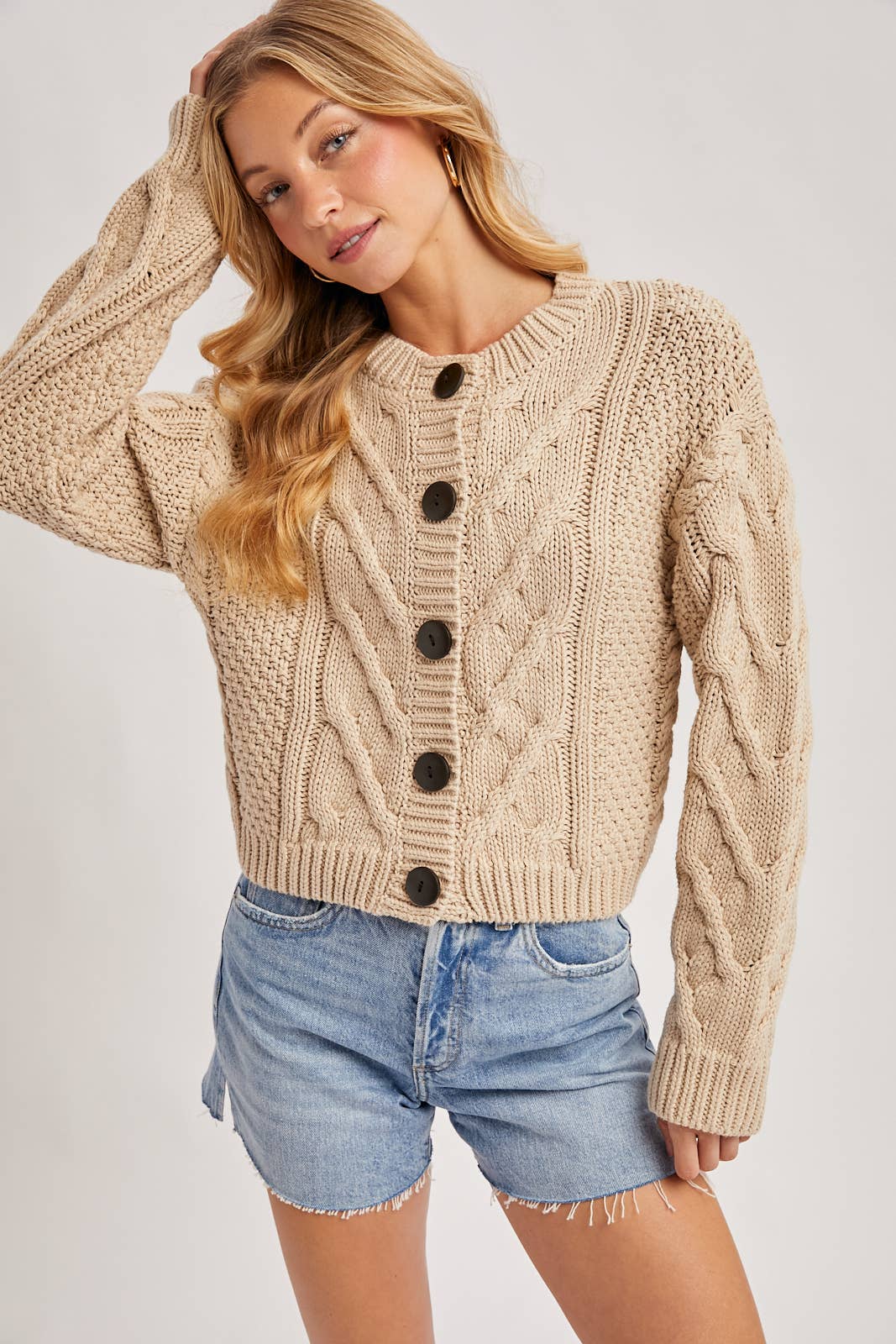 Button Front Cardigan Sand