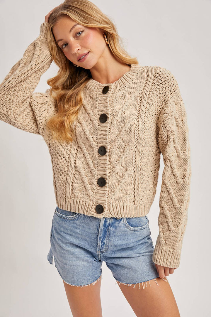 Button Front Cardigan Sand