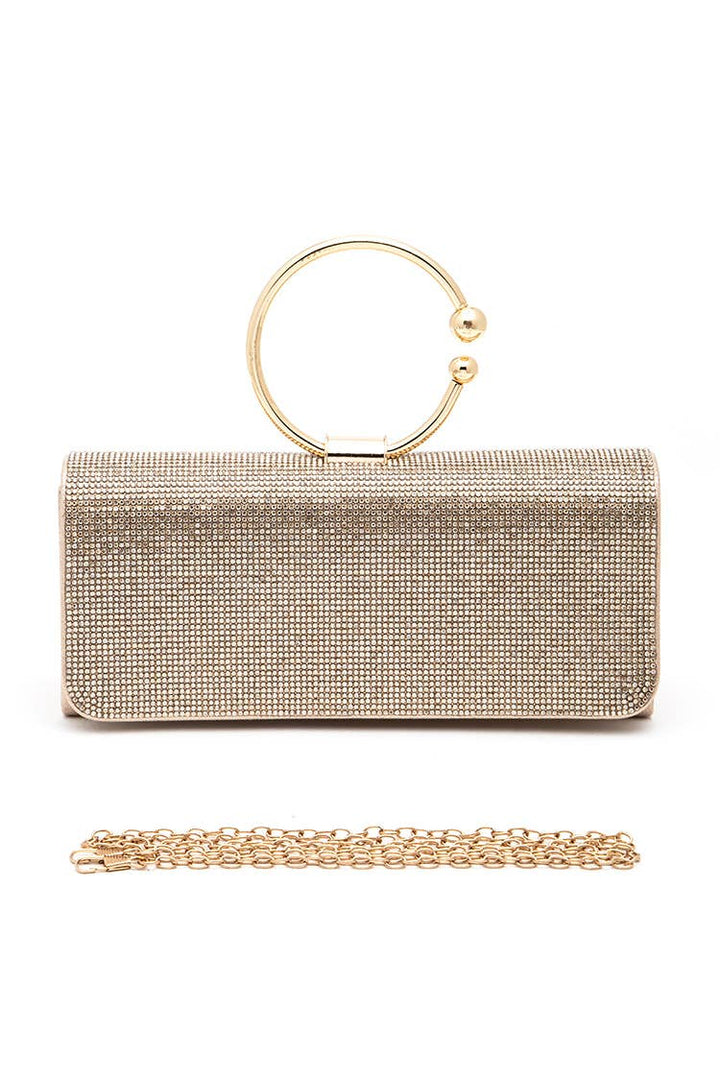 Circle Handle Rhinestone Evening Clutch