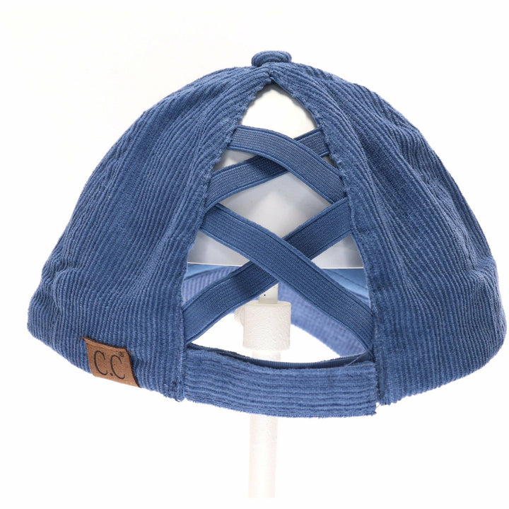 Blue Corduroy High Ponytail Ball Cap