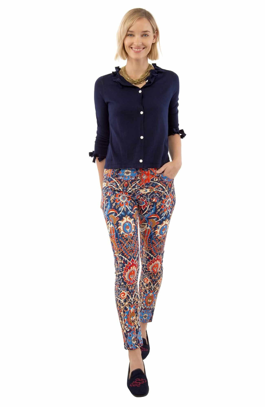 Navy Bow Trimmed Cardigan