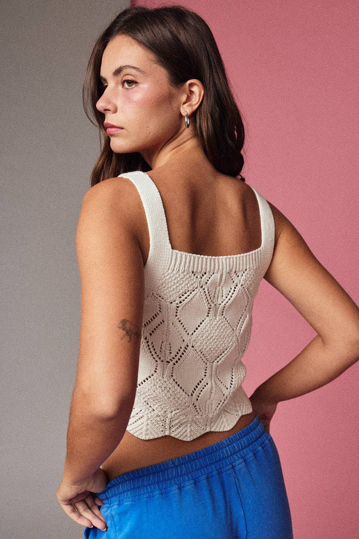 White Textured Knit Top 100% Cotton