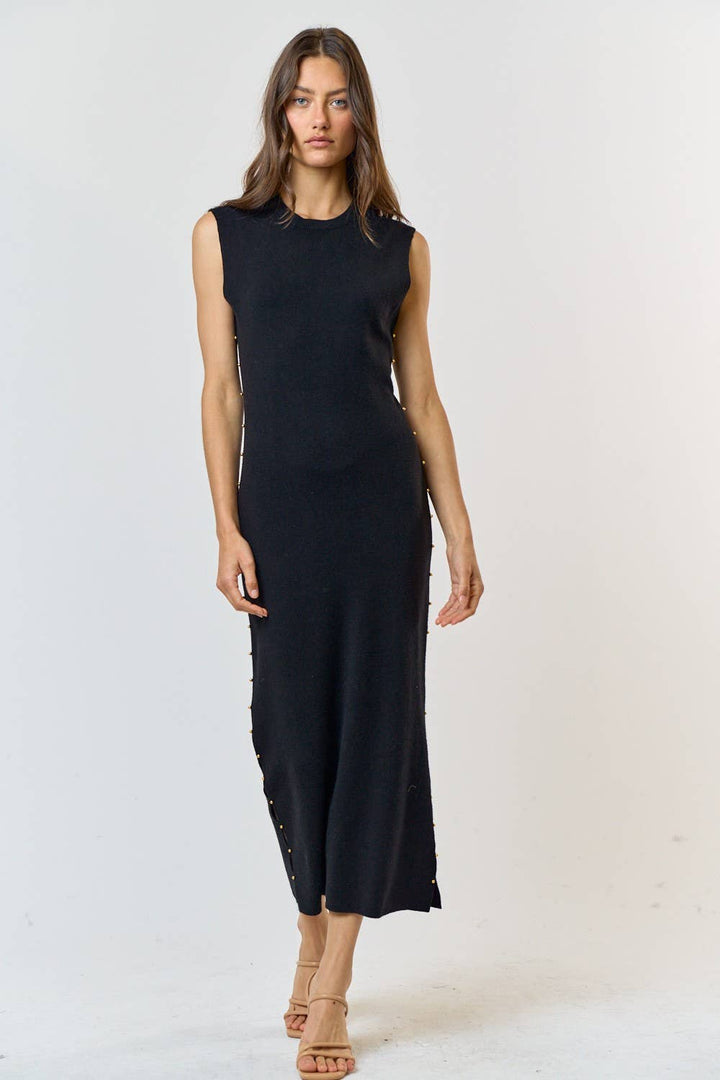 Black Sweater Maxi Dress w/ Stud Detail - A Styled Collective Women's Boutique