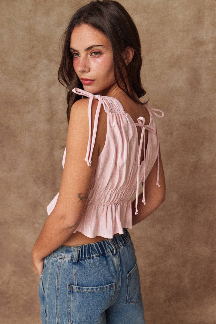 Pink V Neck Peplum Top