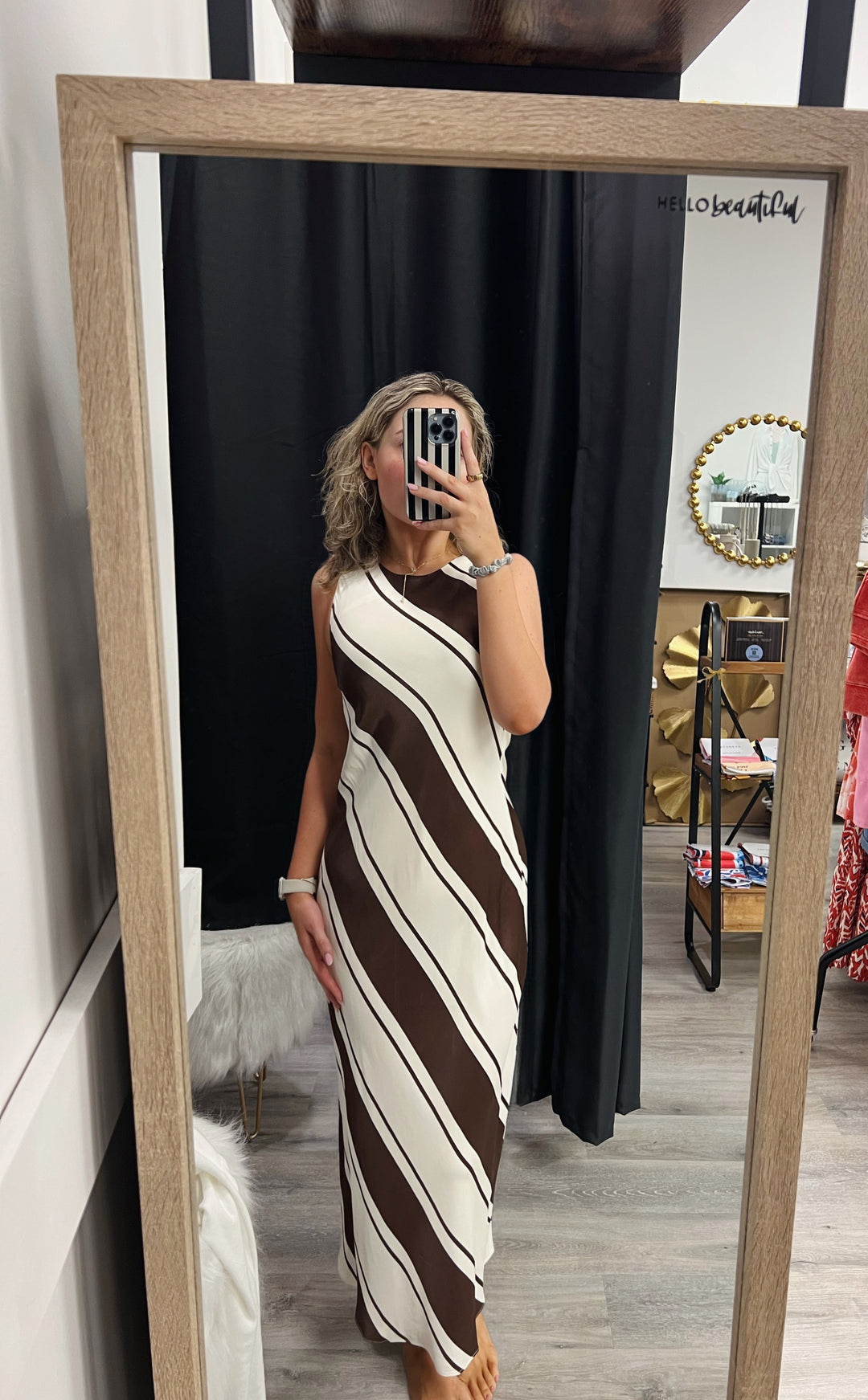 Brown/Ivory Sleeveless Dress