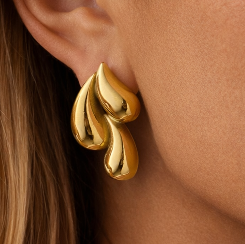 18K Gold Plated Waterproof Stainless Steel Stud Earrings - 7582