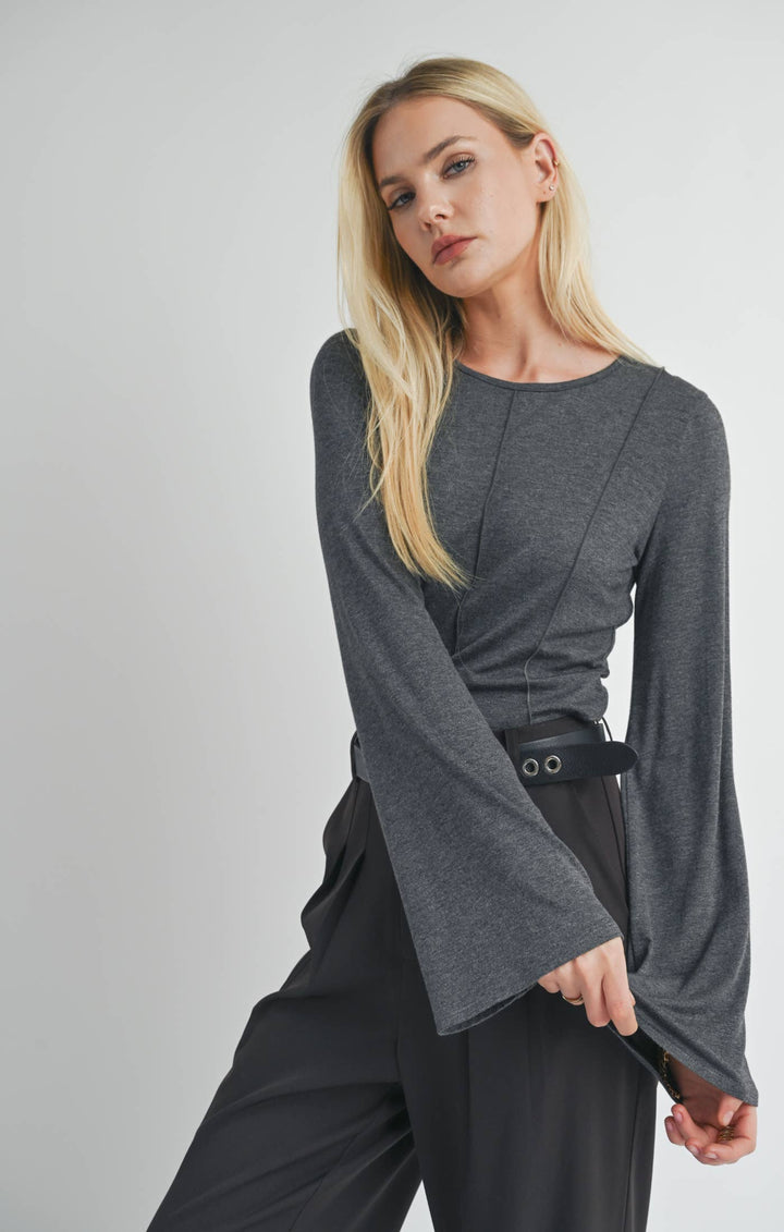Charcoal Bell Sleeve Knit Top
