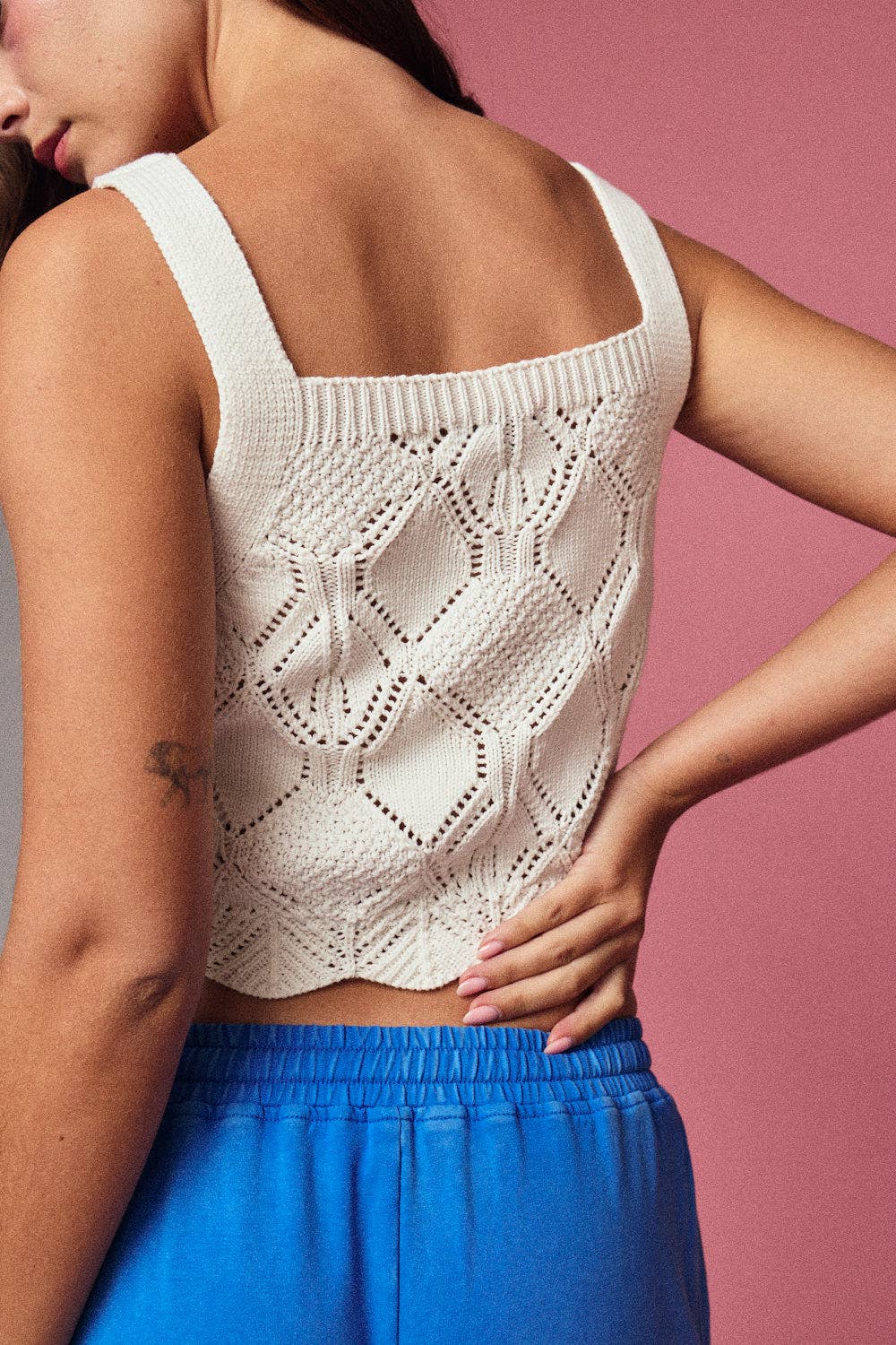 White Textured Knit Top 100% Cotton
