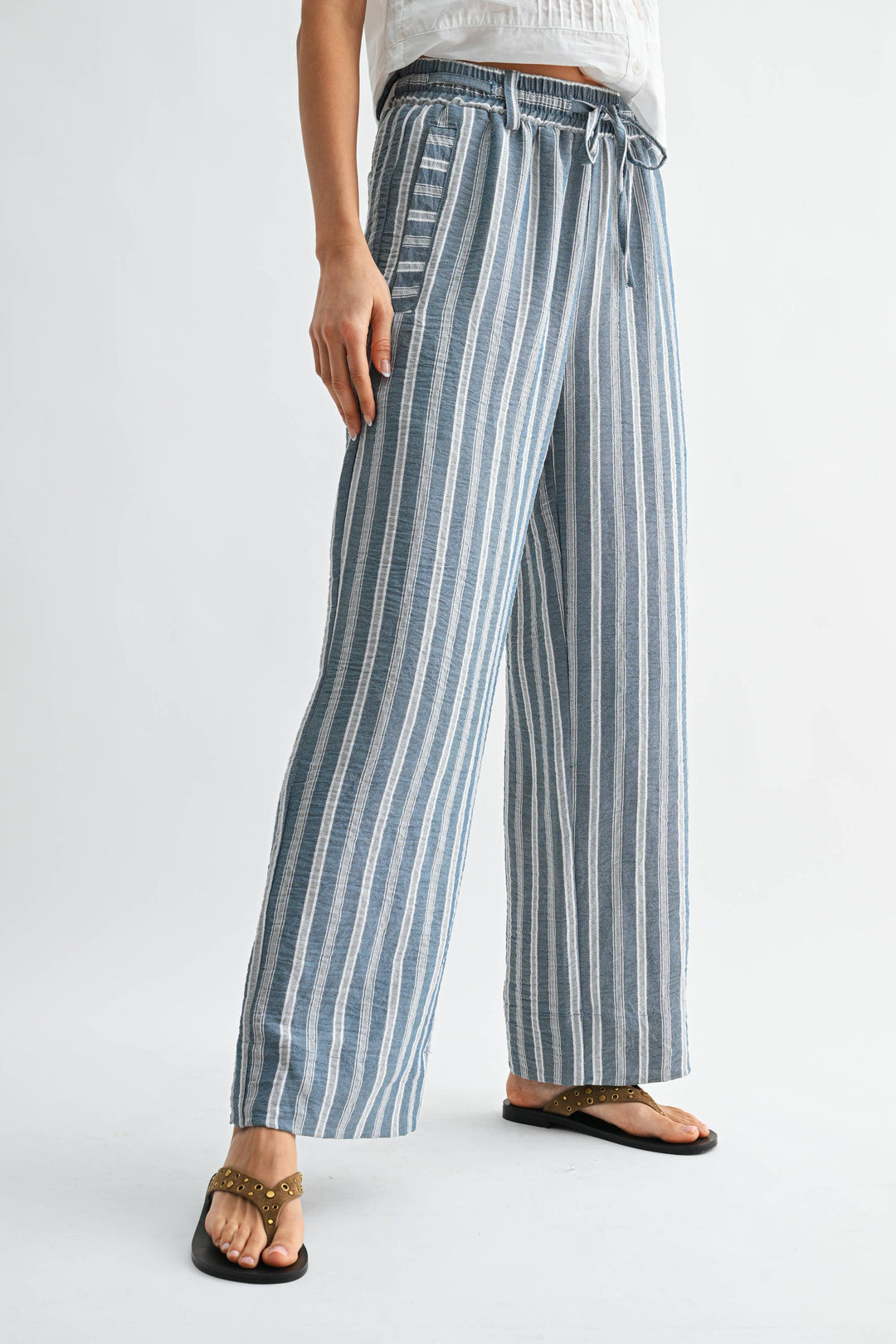 Striped Wide Leg Drawstring Pants